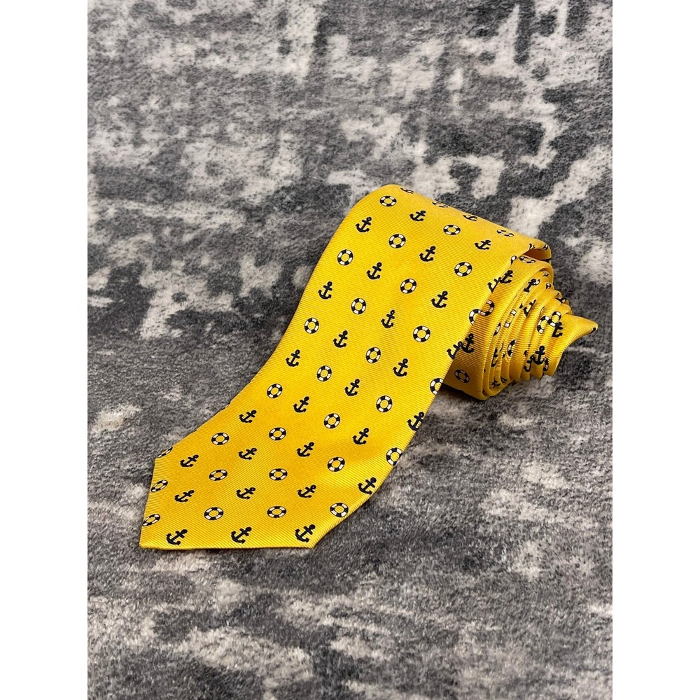Brooks Brothers Silk Tie Yellow Nautical Anchor Life Ring Pattern USA NWT